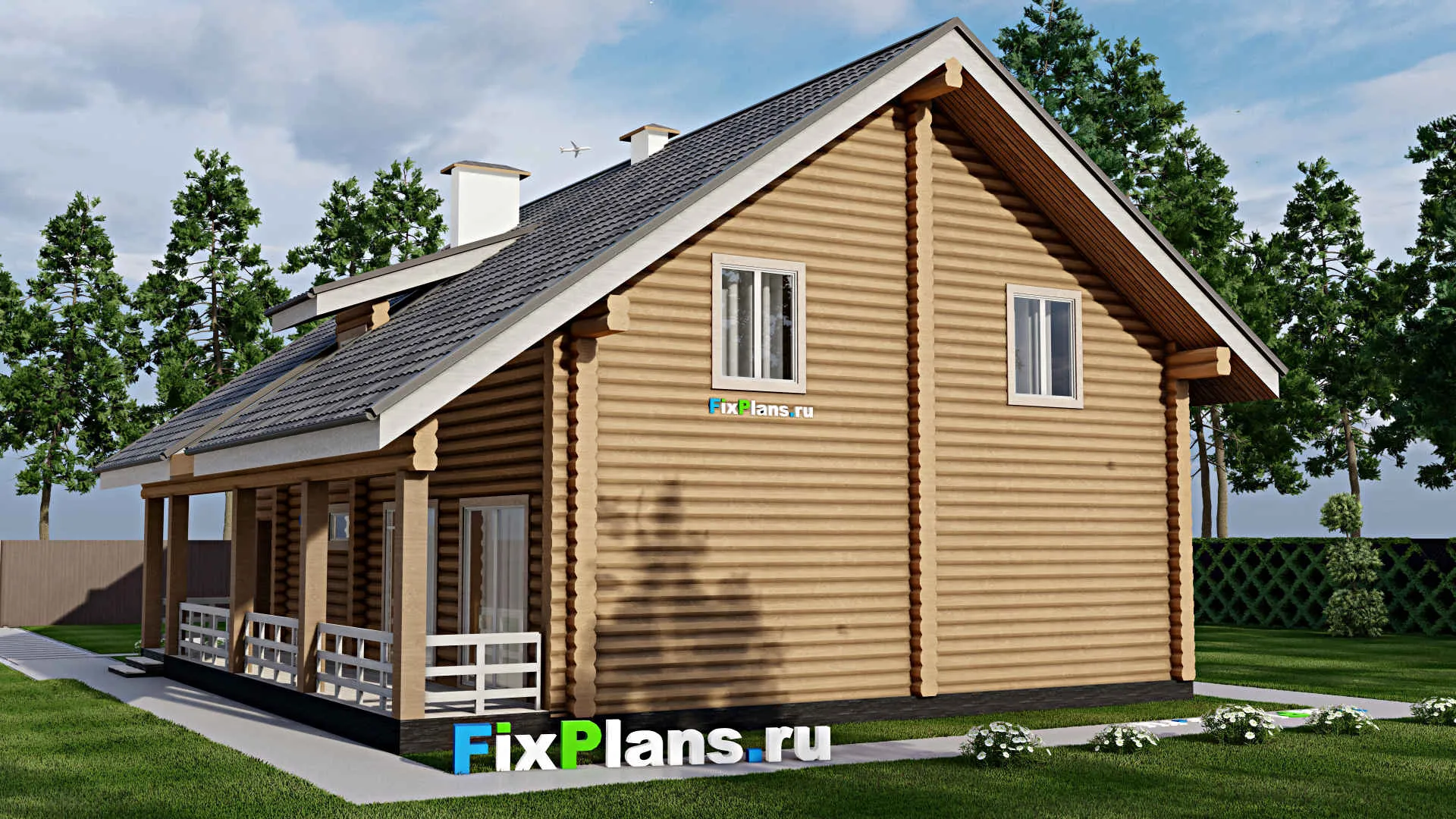 F-10268 - Проект дома с мансардой 13 на 15, площадью 270 м² с террасой и 3 спальнями