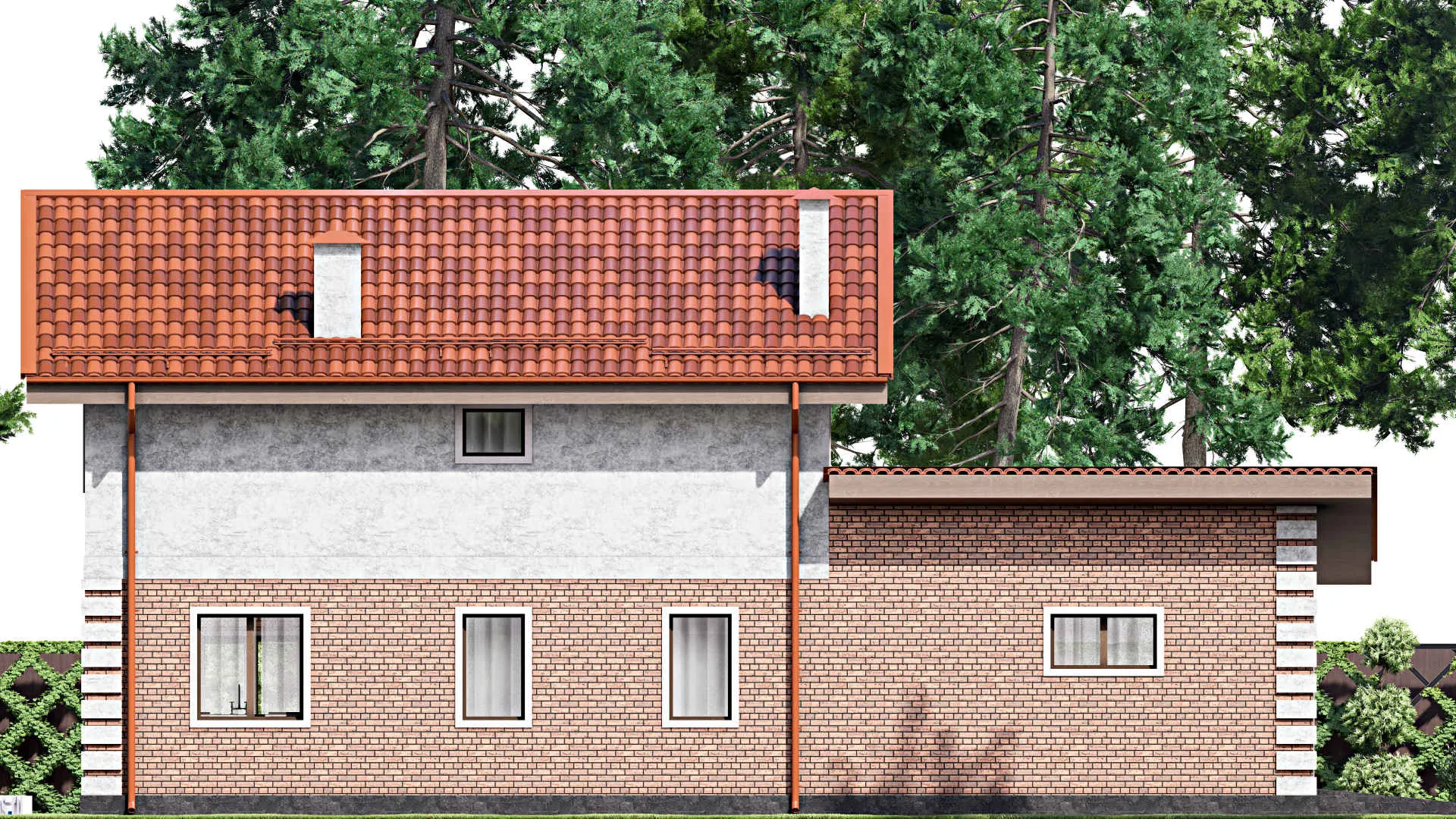 F-14687 - Планы двухэтажного дома 7 на 17, площадью 140 м² с гаражом на 2 машины и 3 спальнями