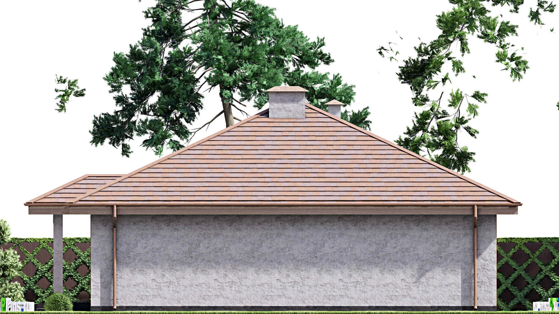 F-12212 - План одноэтажного дома 15 на 16, площадью 170 м² с гаражом на 2 машины и 3 спальнями