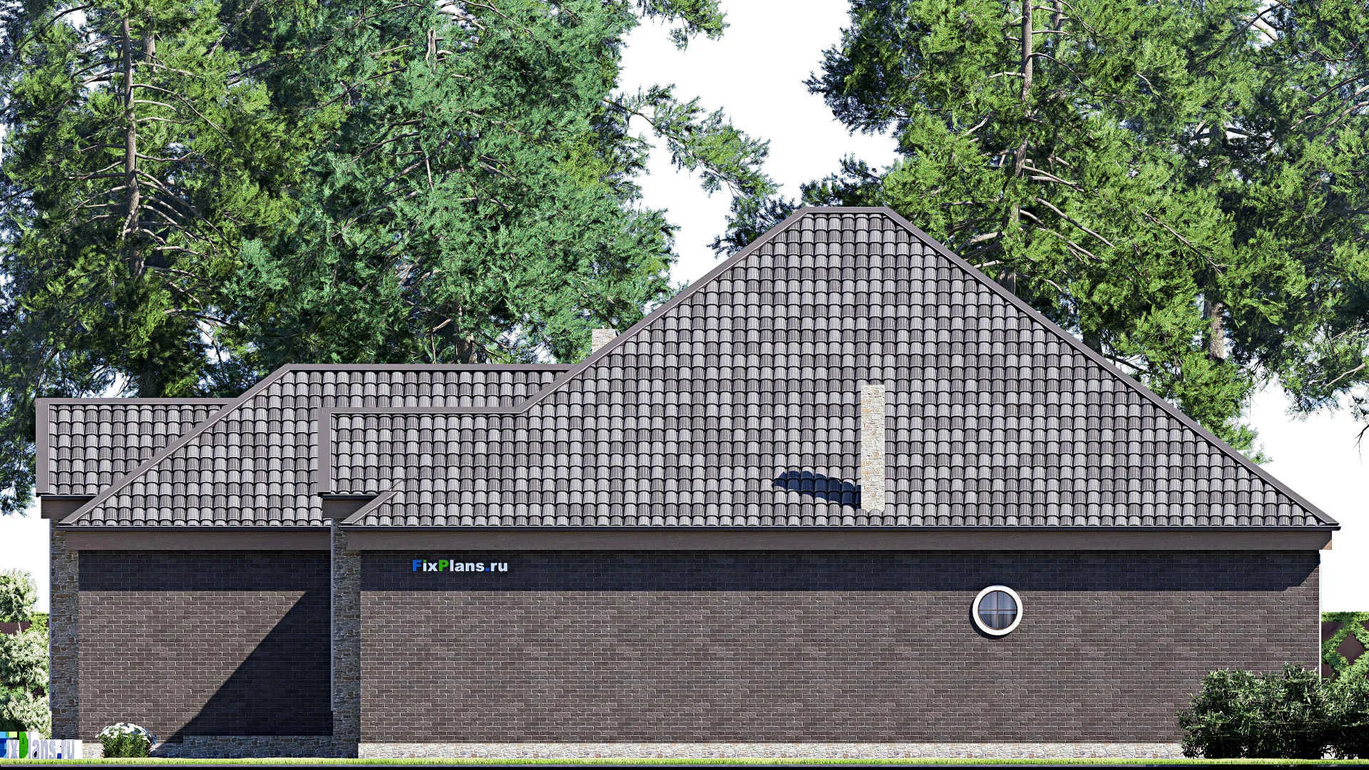 F-17171 - План одноэтажного дома 21 на 22, площадью 300 м² с террасой, гаражом на 2 машины и 5 спальнями