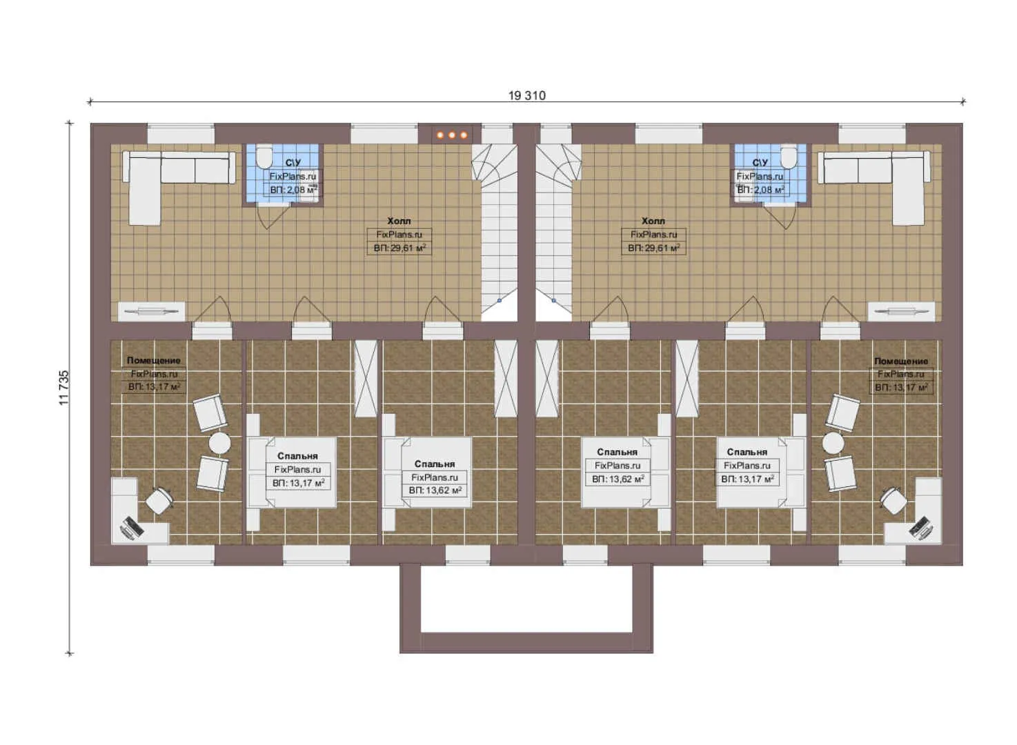 F-19691 - Планы двухэтажного дома 12 на 20, площадью 310 м² с баней, бассейном и 4 спальнями