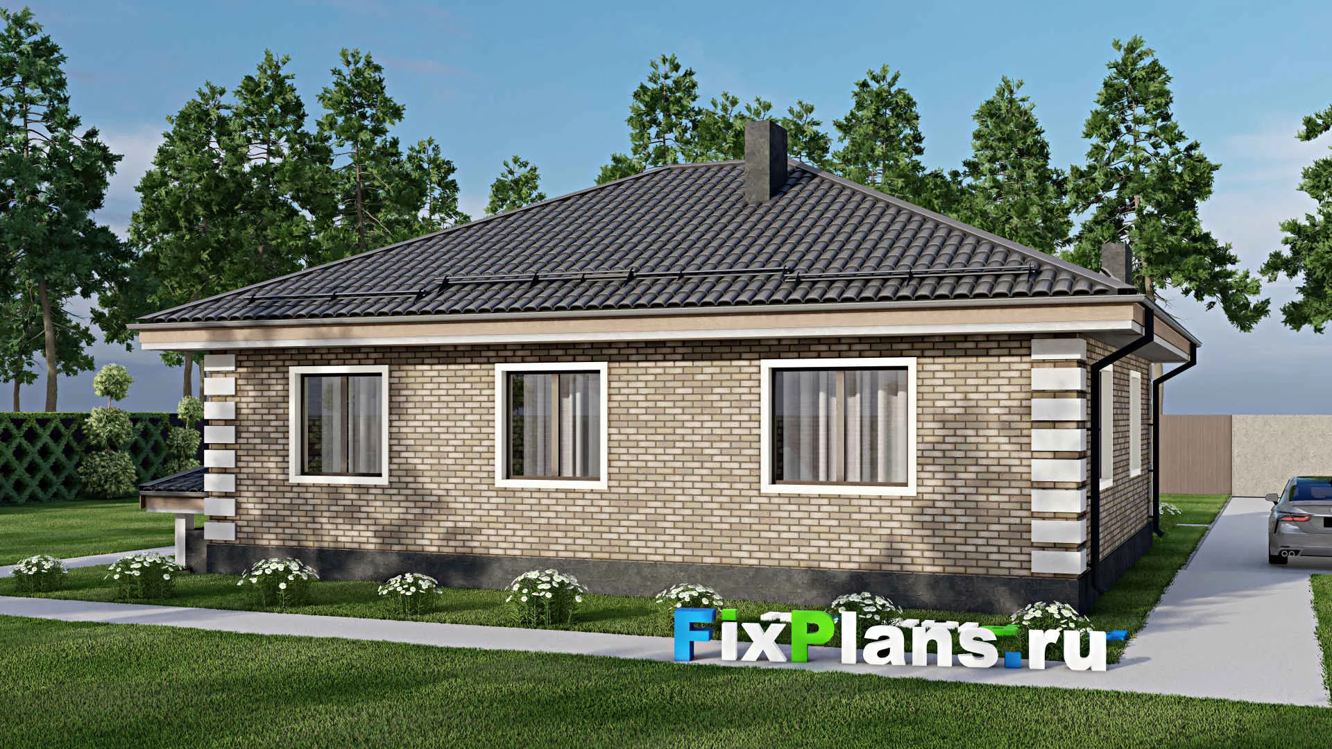 F-3869 - Проект одноэтажного дома 11 на 13, площадью 100 м² с 3 спальнями