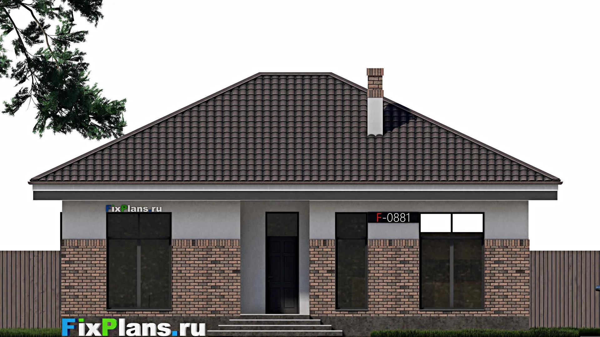 F-0881 - Проект одноэтажного дома 11 на 13, площадью 130 м² с террасой и 3 спальнями