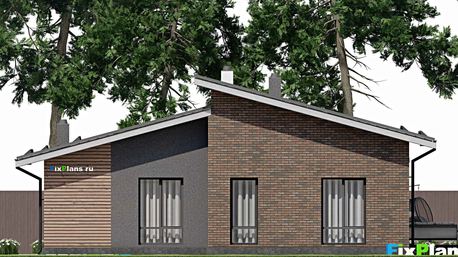 F-2591 - Проект одноэтажного дома 13 на 15, площадью 160 м² с террасой и 3 спальнями