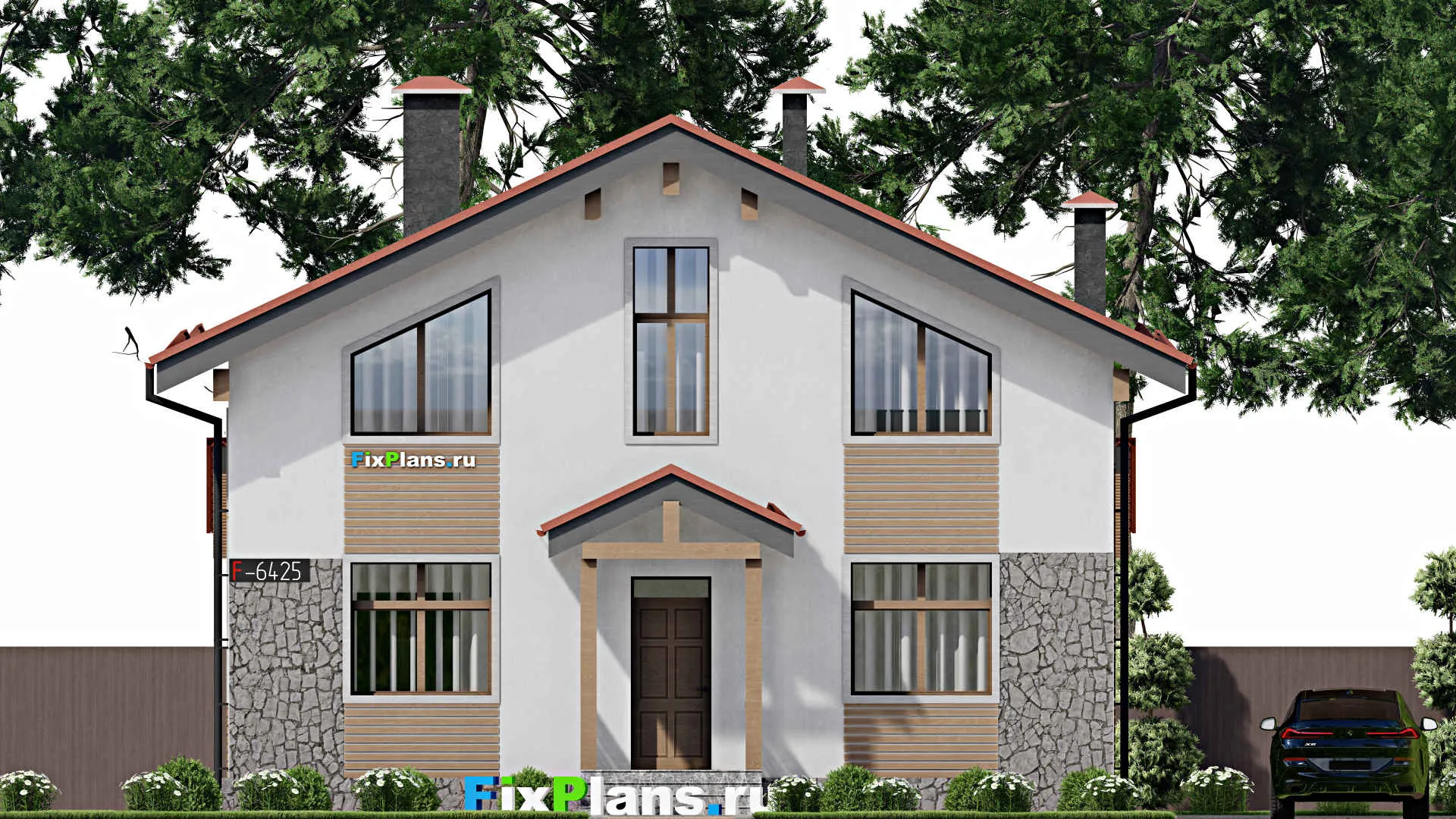 F-6425 - Проект дома с мансардой 11 на 16, площадью 220 м² с террасой и 5 спальнями