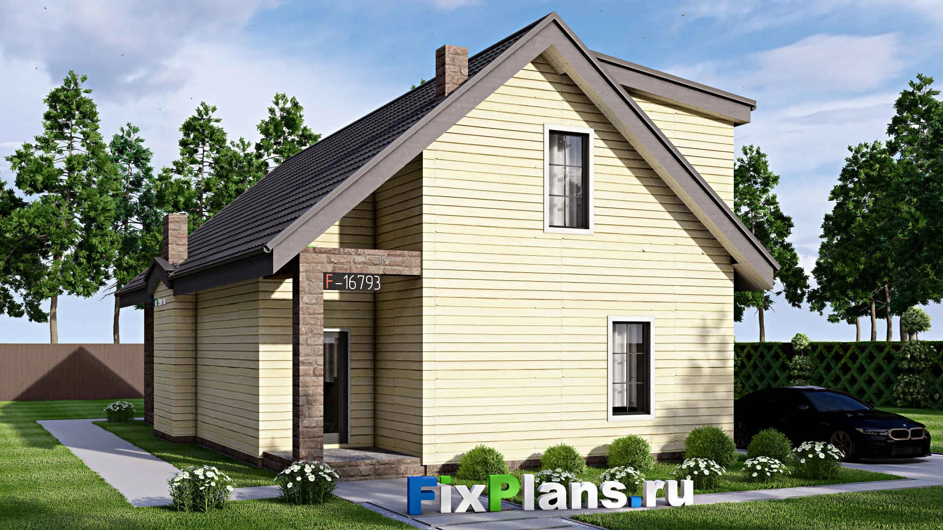 F-16793 - Проект дома с мансардой 10 на 16, площадью 170 м² с террасой и 2 спальнями