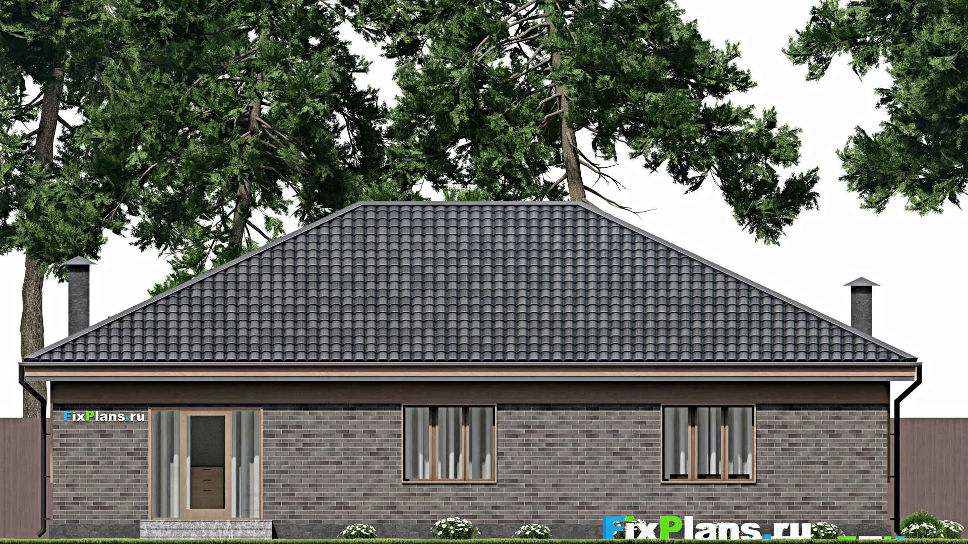 F-5822 - Проект одноэтажного дома 16 на 18, площадью 190 м² с гаражом на 2 машины и 3 спальнями