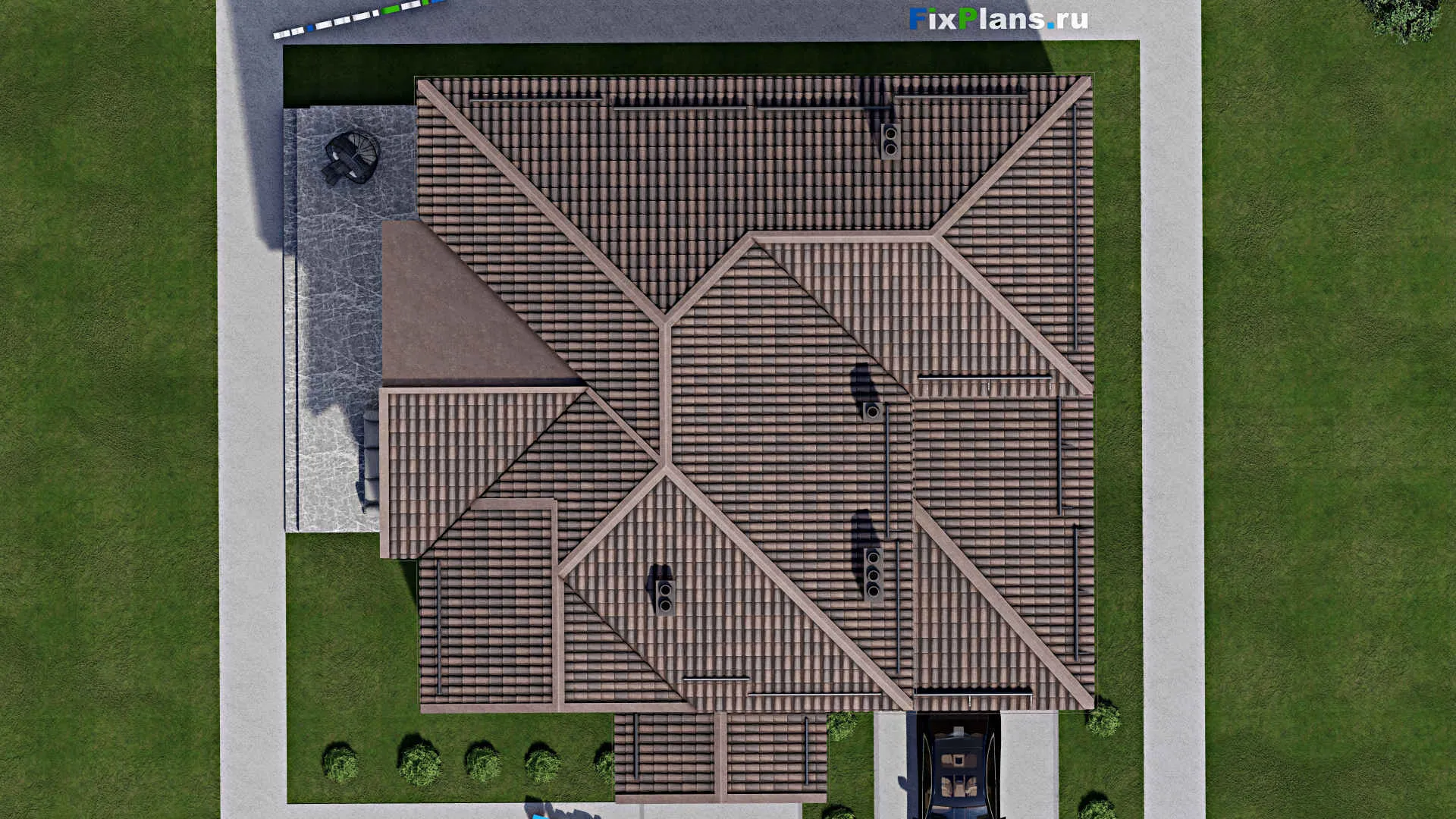 F-2537i - Планы двухэтажного дома 16 на 17, площадью 290 м² с террасой, гаражом на 1 машину и 5 спальнями