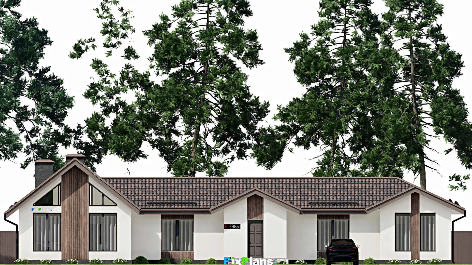 F-3986 - Проект одноэтажного дома 13 на 27, площадью 200 м² с 5 спальнями