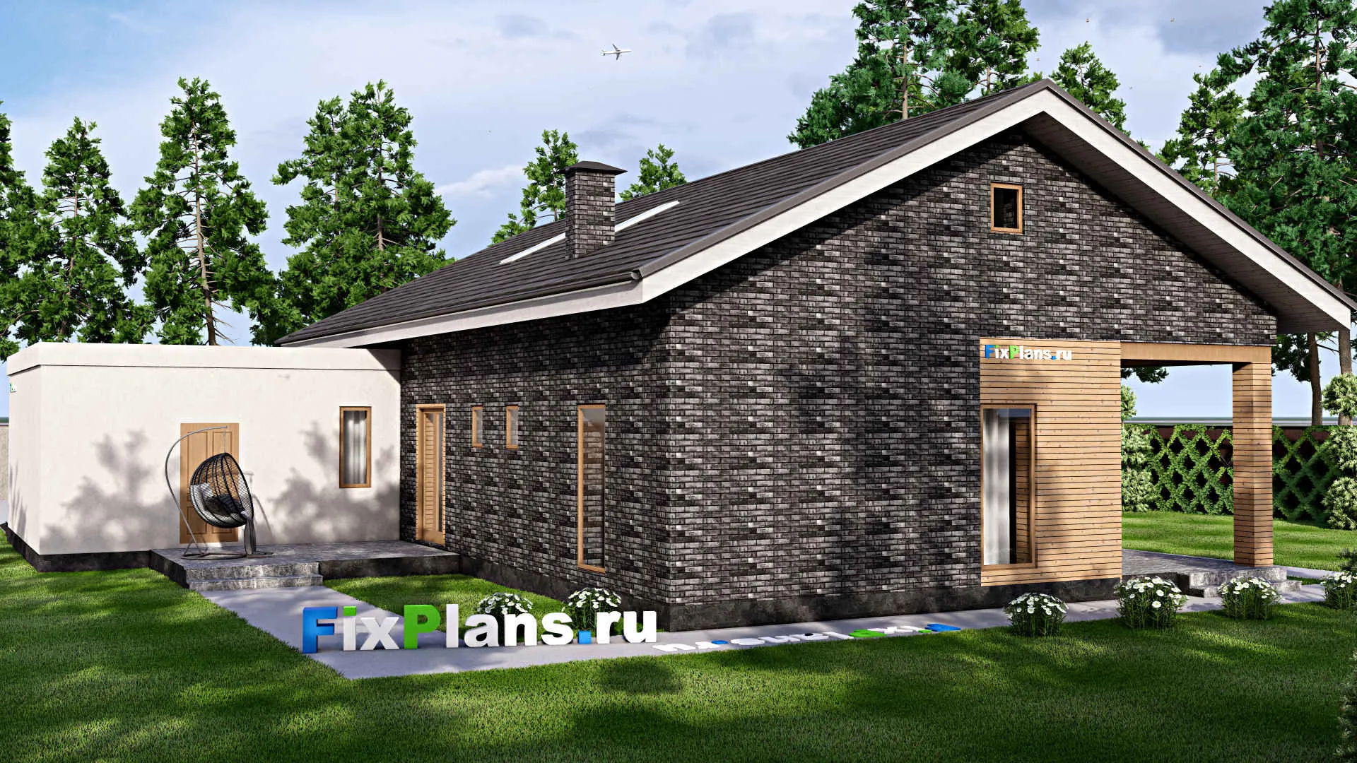 F-16640 - Проект дома с мансардой 17 на 20, площадью 340 м² с террасой, гаражом на 2 машины и 5 спальнями