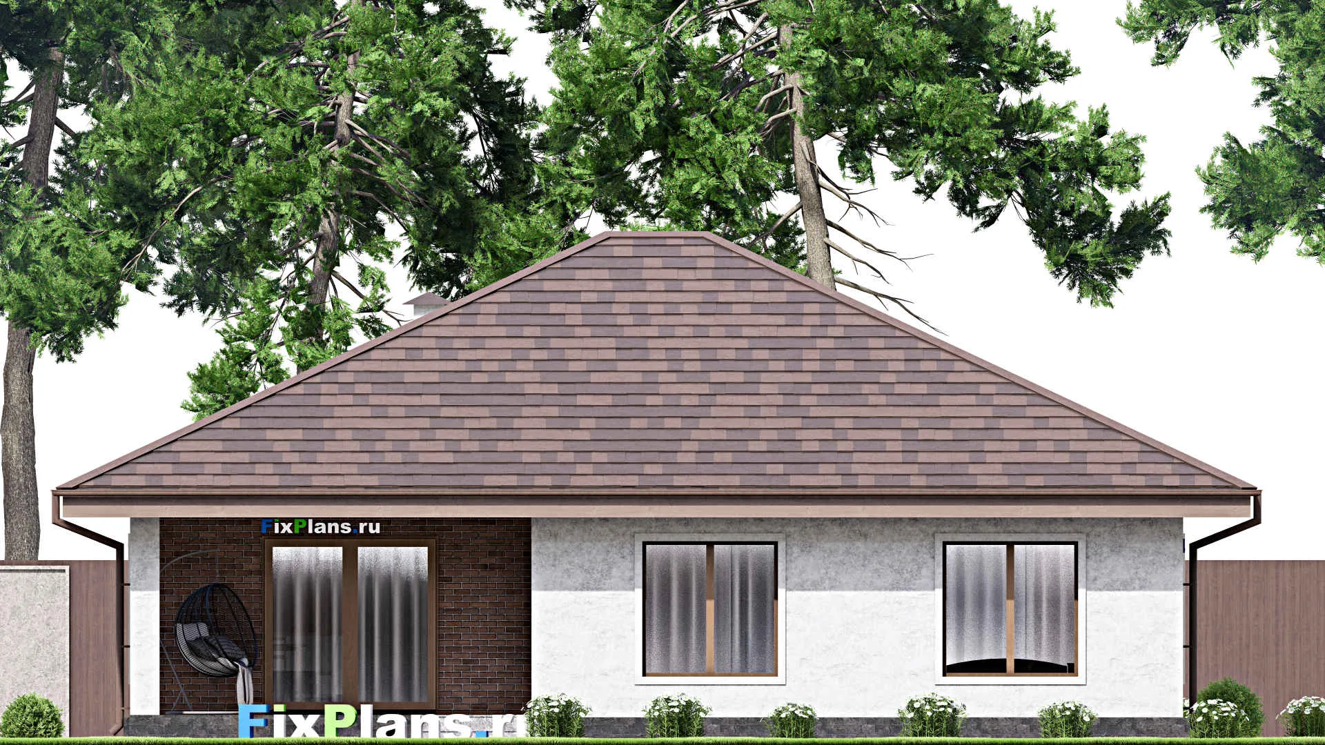 F-13679 - Проект одноэтажного дома 13 на 14, площадью 140 м² с террасой и 3 спальнями