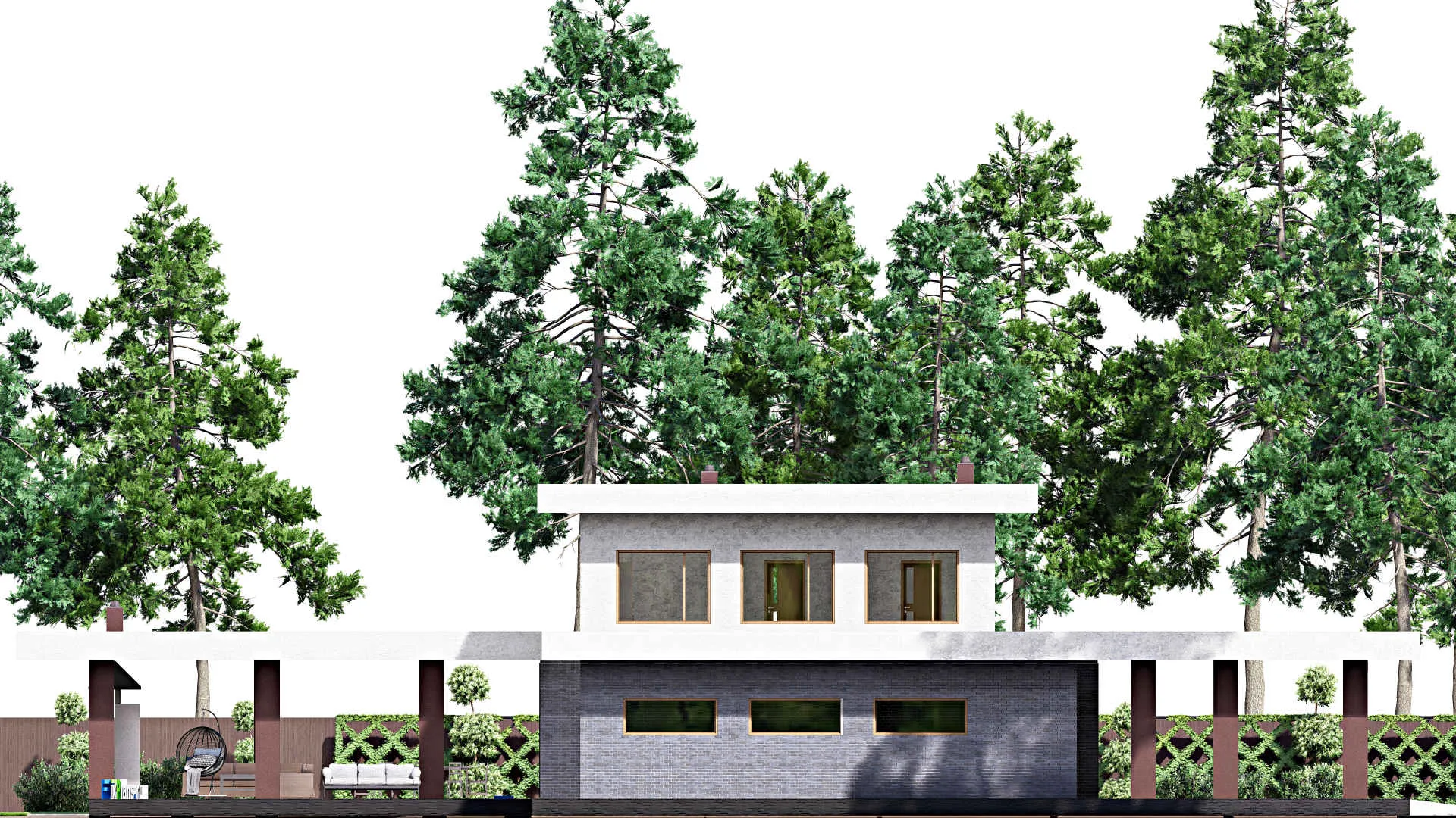 F-5327 - Проект двухэтажного дома 22 на 33, площадью 360 м² с террасой, баней, гаражом на 2 машины и 3 спальнями