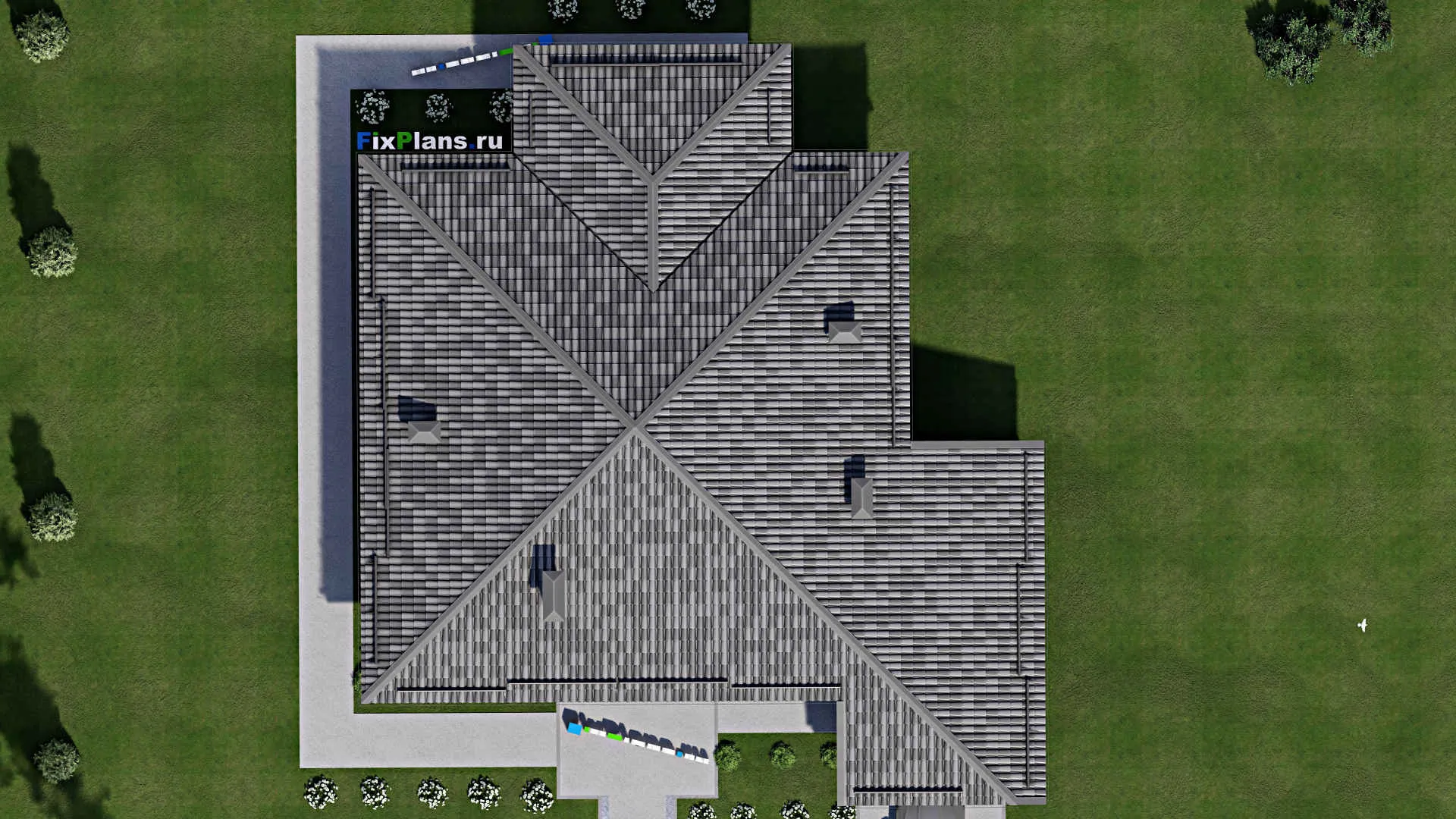 F-10286 - Проект одноэтажного дома 18 на 20, площадью 190 м² с террасой, гаражом на 1 машину и 4 спальнями