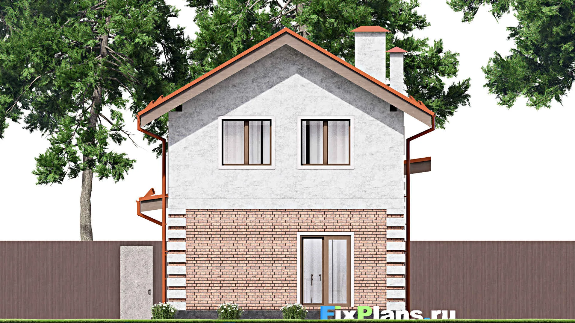 F-14687 - Планы двухэтажного дома 7 на 17, площадью 140 м² с гаражом на 2 машины и 3 спальнями