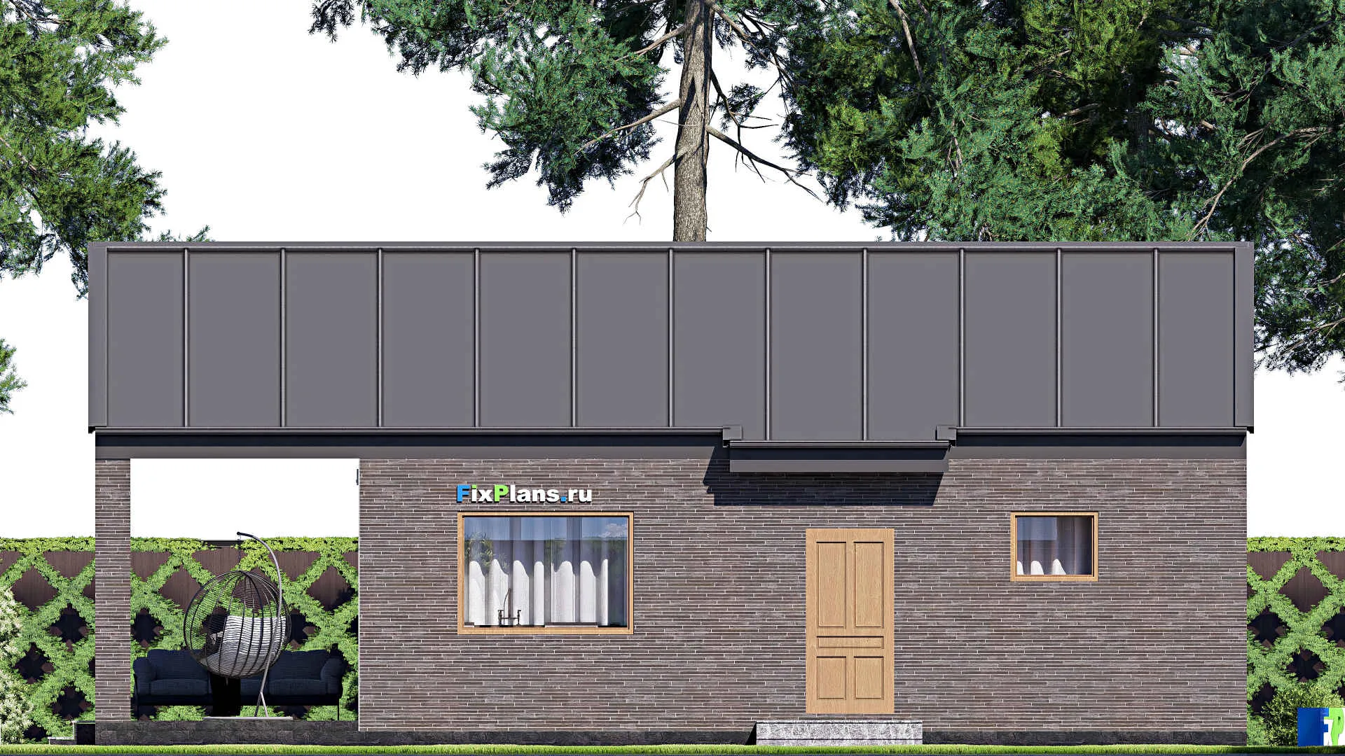 F-18044 - Проект одноэтажного дома 10 на 14, площадью 100 м² с террасой и 1 спальнями