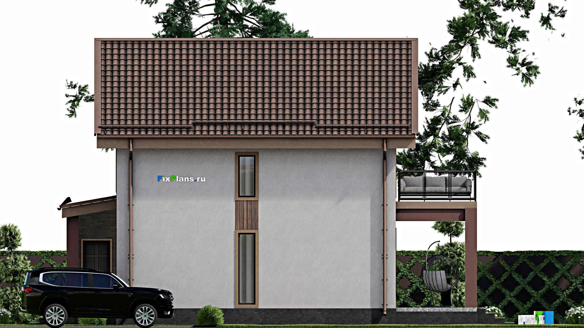 F-7667 - Проект дома с мансардой 10 на 14, площадью 180 м² с террасой, балконом и 4 спальнями