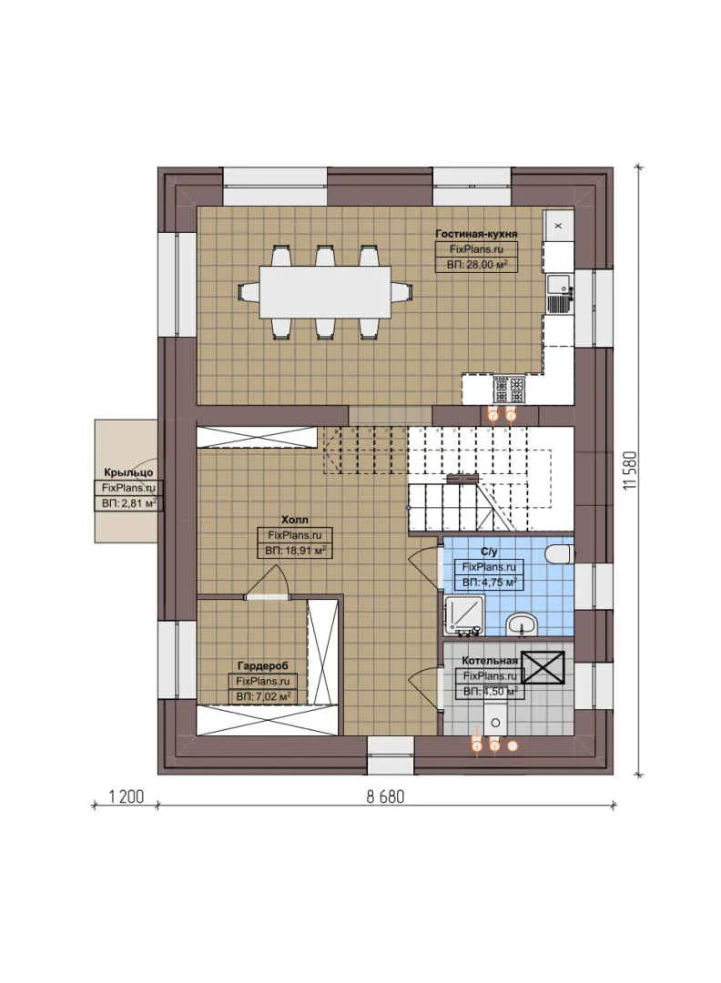 F-5363 - Планы дома с мансардой 9 на 12, площадью 130 м² с 2 спальнями