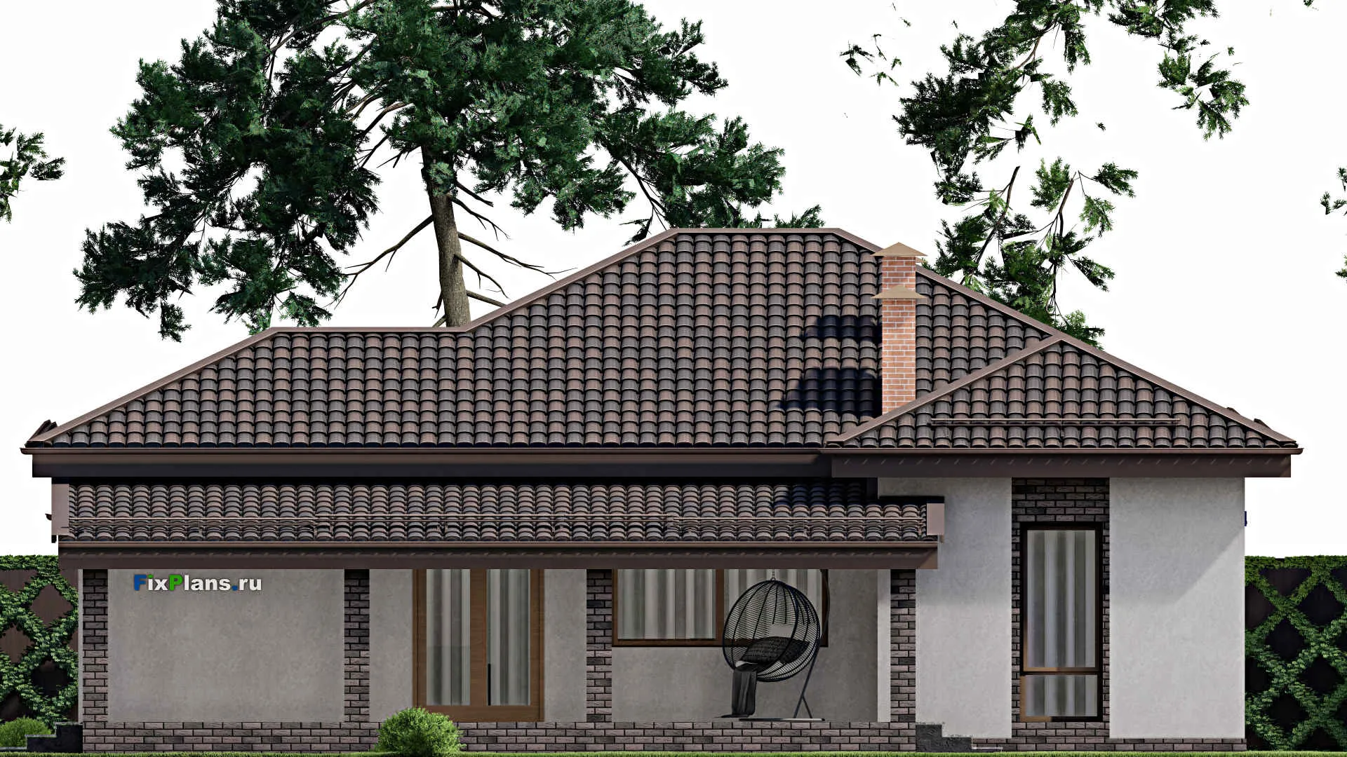 F-8135 - Проект одноэтажного дома 15 на 16, площадью 180 м² с террасой и 3 спальнями